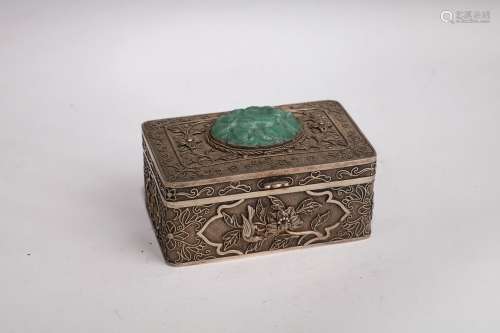 A Jadeite-Inlaid Silver Box,Qing Dynasty