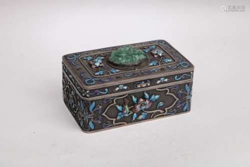 A Jadeite-Inlaid Silver Box,Qing Dynasty