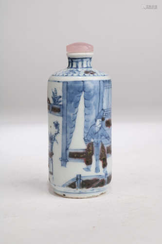 A Blue And White Porcelain Snuff Bottle,Qing Dynasty