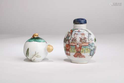 A Set Of Two Famille Rose Porcelain Snuff Bottles,Qing Dynasty