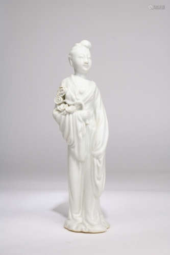 A White Glazed Porcelain Figure Of Lady,Qing Dynasty