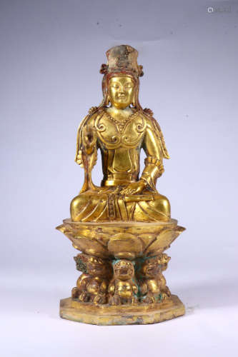 A Gilt Bronze Guanyin Statue