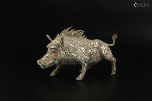 A Gold-Silver-Inlaid Bronze Pig,Western Han Dynasty
