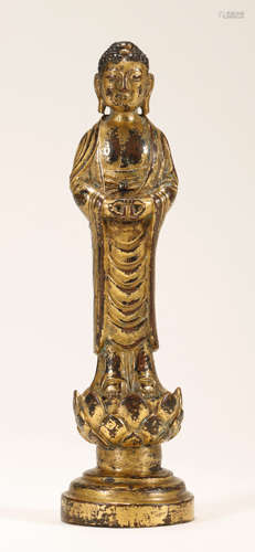 Liao Dynasty - Gilt Standing Buddha Statue