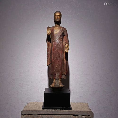 A NORTHERN WEI PAINTED SAKYAMUNI IN LACQUER CARVING
