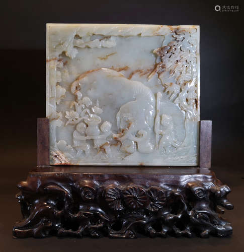 A QING DYNASTY HETIAN JADE ELEPHANT TABLE SCREEN