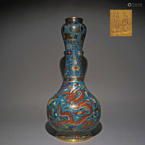 A MING DYNASTY CLOISONNE DRAGON PHOENIX GARLIC BOTTLE