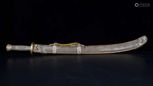 A QING DYANSTY SHARK LEATHER KNIFE