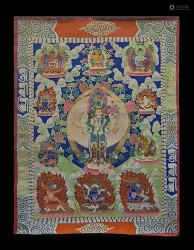 A QING DYNASTY THOUSAND HANDS GUANYIN THANGKA