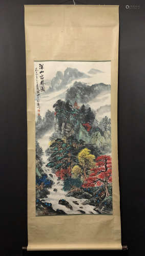 A CHINESE PAINTING, GUAN SHANYUE'S DENSE FORESTS IN THE DEEP MOUNTAINS