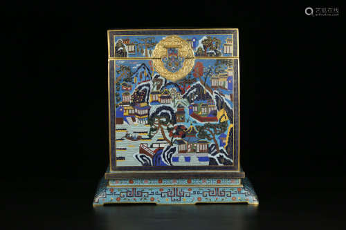 A QING DYNASTY CLOISONNE LANDSCAPE OFFICIAL BOX