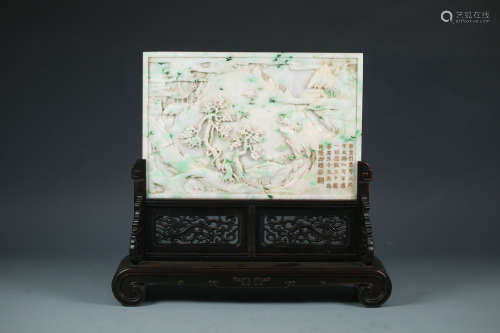 A QING DYNASTY JADEITE JADE TABLE SCREEN