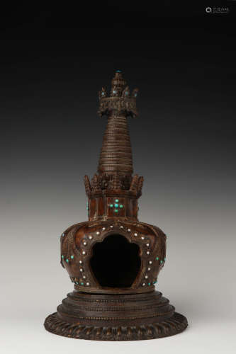 A QING DYNASTY AGASTACHYS INLAID TURQUOISE NICHE