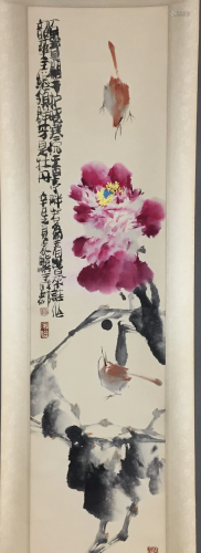 Chinesisches Rollbild - Blühender Baumzweig über