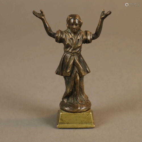 Kleine Figurine - 19.Jh., Bronze, Mädchen mit erhobenen