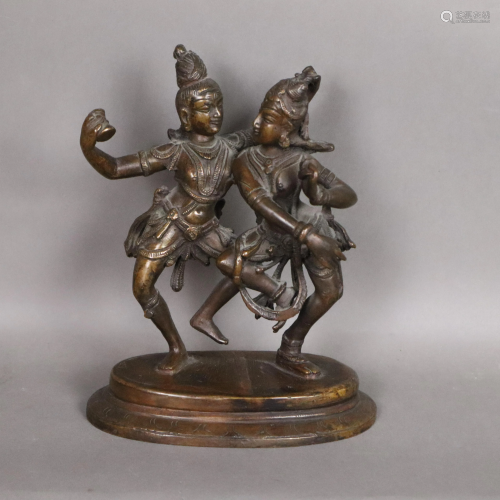 Tänzergruppe - Indien, Gelbguss bronziert, auf ovaler