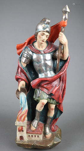 Wandfigur Hl. Florian - 20.Jh., Holz geschnitzt,