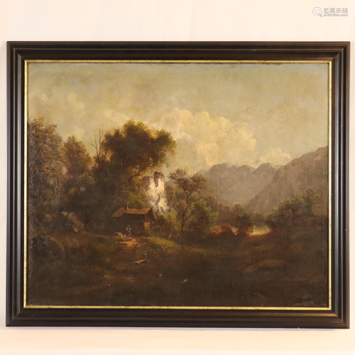 Bernardo, S. - Landschaft mit Hütte, Öl auf Leinwand,