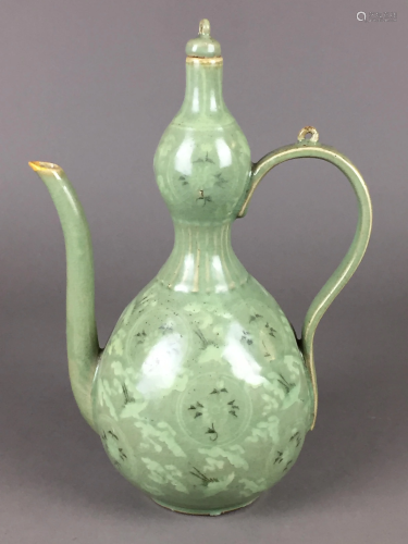 An Fine Celadon Double Gourd Ewer of Goryeo Style