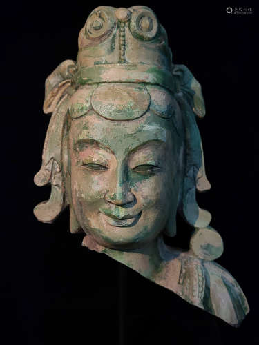 A NORTHERN WEI PERIOD STONE GUANYIN BUDDHA'S HEAD
