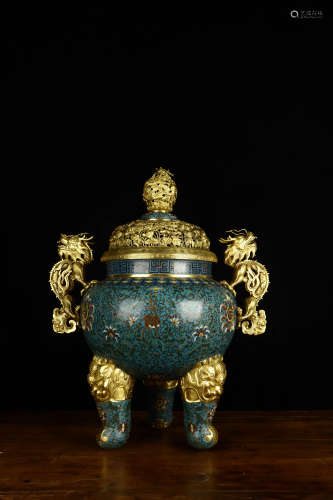 A QING DYNASTY QIANLONG STYLE CLOISONNE AND DRAGON PATTERN INCENSE BURNER