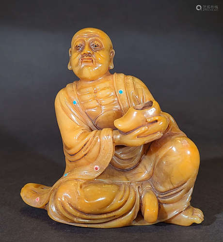 QING DYNASTY LUOHAN STATUE OF TIAN HUANG STONE