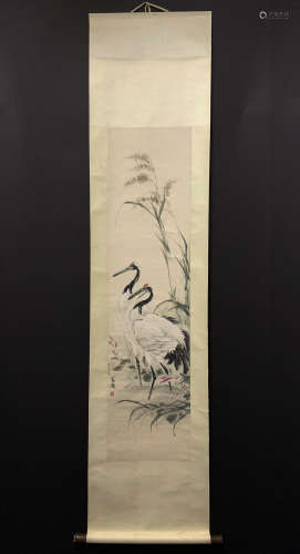 A CHINESE PAINTING,WANG XUETAO DOUBLE CRANES