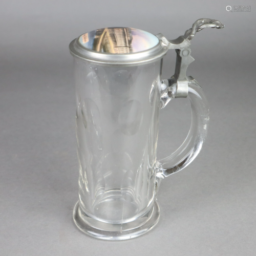 Bierkrug - um 1900, Klarglas, geschliffen, Zinnmon…