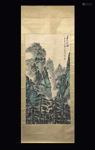 A CHINESE LANDSCAPE PAINTING,GUO CHUANZHANG MARKED