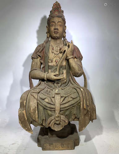 A LIAO DYNASTY WOOD CARVING OF GUANYIN BUDDHA