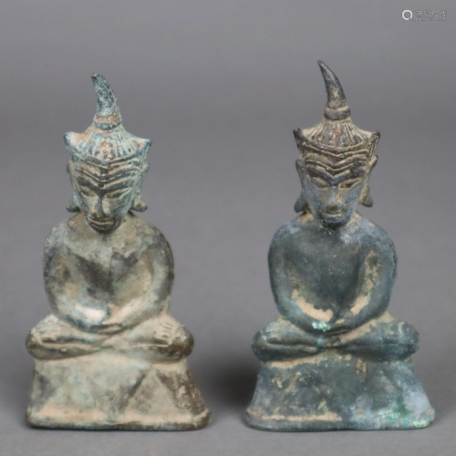 Paar Buddhafiguren - Südostasien, Bronze, grün