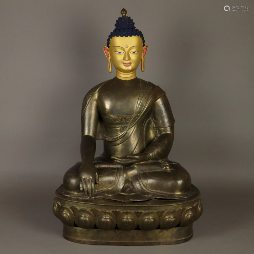 Buddha Shakyamuni - Tibet, 19.Jh., Bronze, Figur und