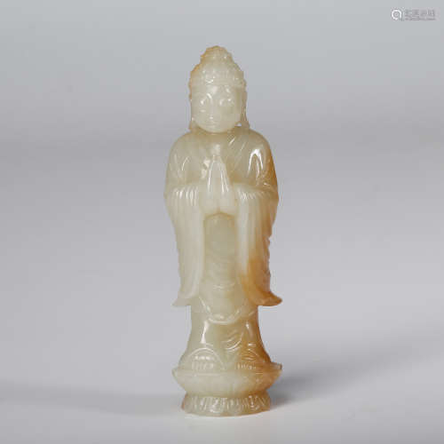 A Chinese White Jade Standing Buddha