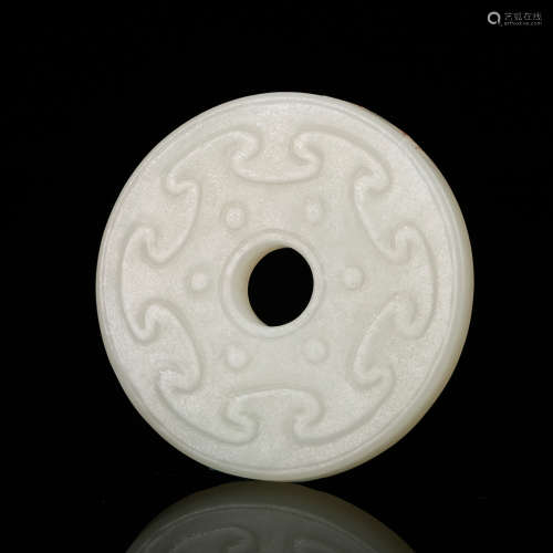A Chinese White Jade Bi Disk Pendant