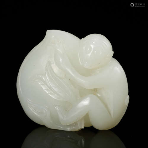 A Chinese White Jade Monkey And Peach