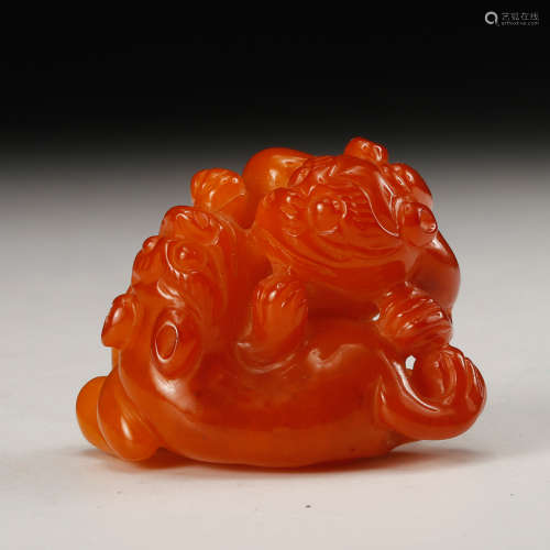 A Chinese Amber Carved Beast