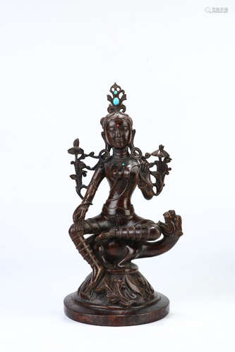 A Chinese Hardwood Carved Seated Tara