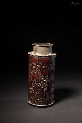 A Chinese Bamboo Over Pewter Tea Caddy