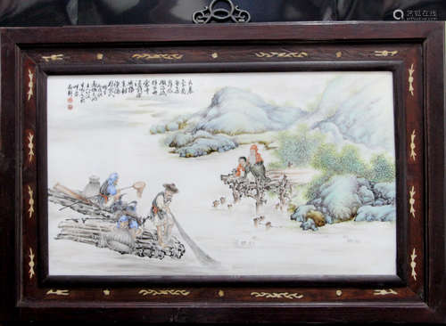 A Chinese Famille Rose Porcelain Plaque Wall Panel