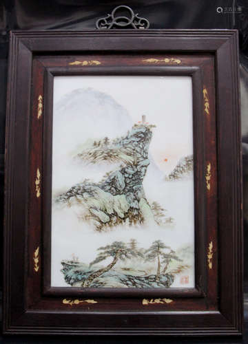 A Chinese Famille Rose Porcelain Plaque Wall Panel