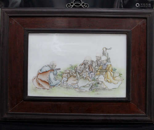 A Chinese Famille Rose Porcelain Plaque Wall Panel