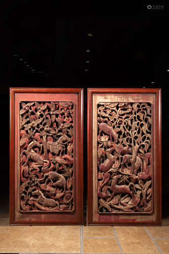 A Chinese Gilt Lacquer Wood Panels, Pair