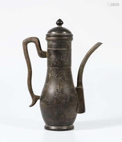 A Chinese Pewter Wine Pot