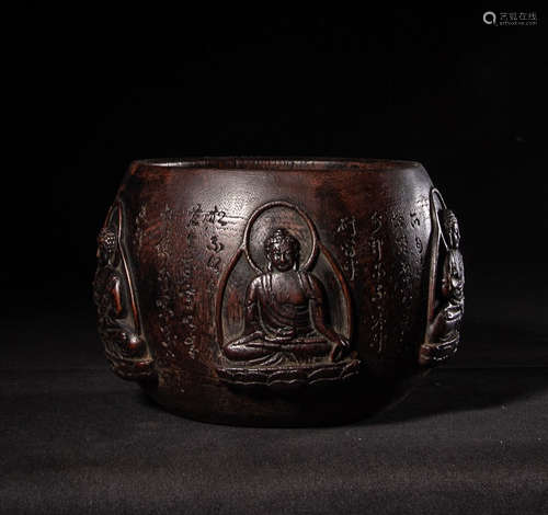 A Chinese Hardwood Carved Medicine Bowl