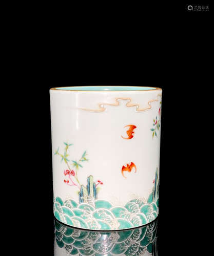 A Chinese Famille Rose Landscape Porcelain Brush P