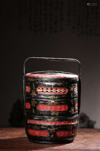 A Chinese Lacquer Bamboo Stacked Box