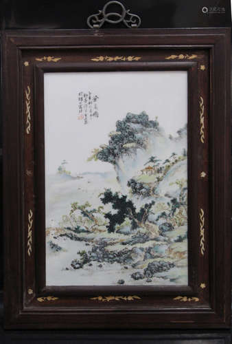 A Chinese Famille Rose Porcelain Plaque Wall Panel