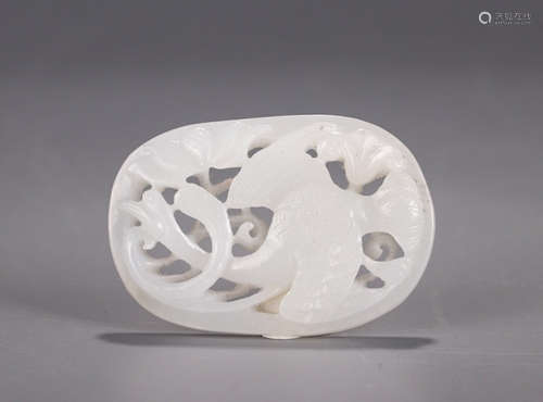 A Chinese White Jade Phoenix Plaque, Open Work