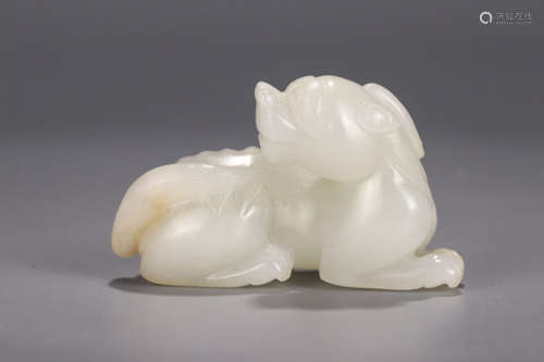 A Chinese White Jade Carved Beast