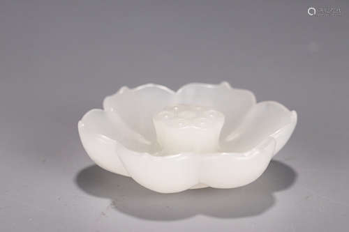 A Chinese White Jade Lotus Incense Tray